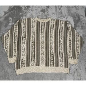 Vintage 80s Victoria Dry Goods Sweater XL 3D Knit Coogi Style Striped Beige USA